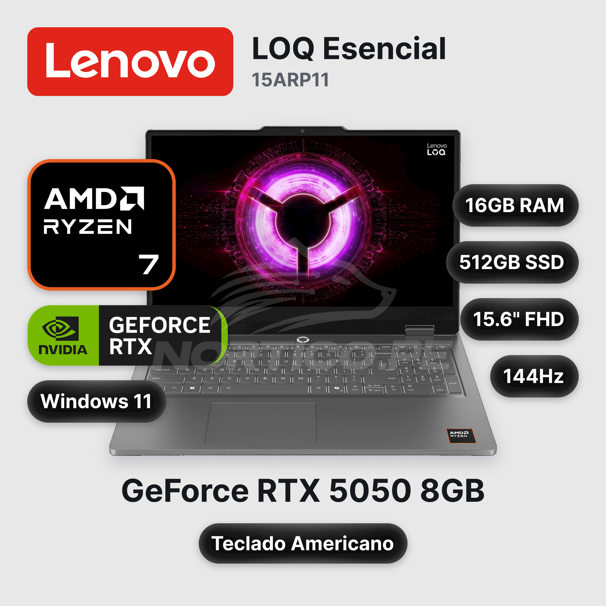 Laptop Lenovo LOQ Esencial 15ARP11 Ryzen 7-170 16GB 512GB SSD RTX 5050 15.6" (83VA001PUS)