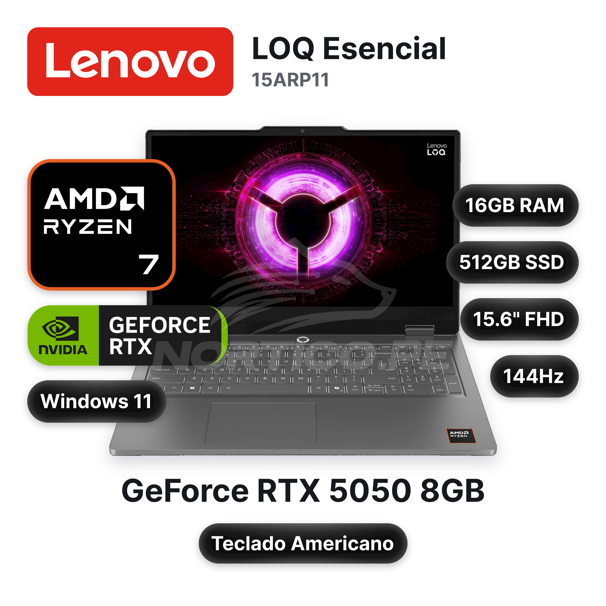 Laptop Lenovo LOQ Esencial 15ARP11 Ryzen 7-170 16GB 512GB SSD RTX 5050 15.6" (83VA001PUS)