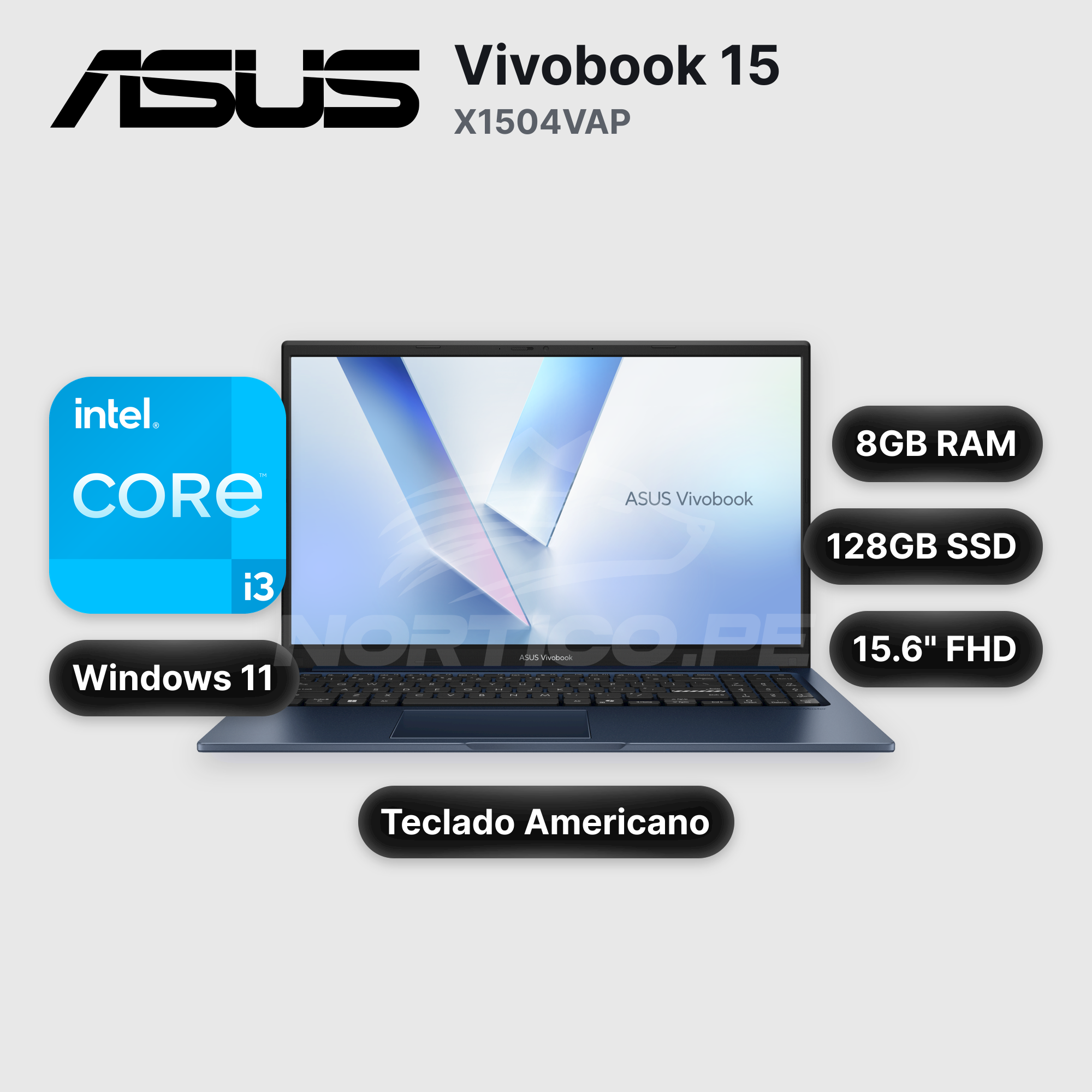 Laptop ASUS Vivobook 15 X1504VAP Core 3-100U 8GB 128GB SSD 15.6" (90NB13Y1-M03990)