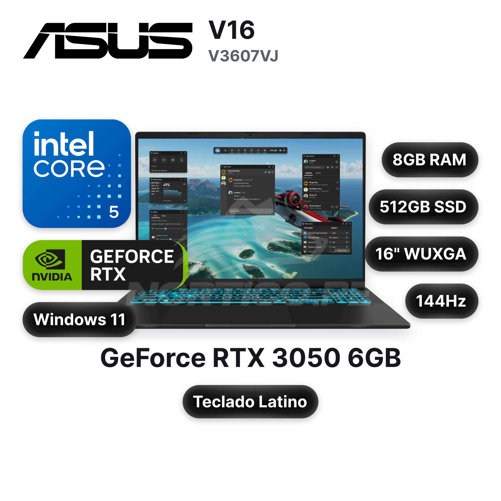 Laptop ASUS V16 V3607VJ Core 5-210H 8GB 512GB SSD RTX 3050 16" (90NB15V1-M00CE0)