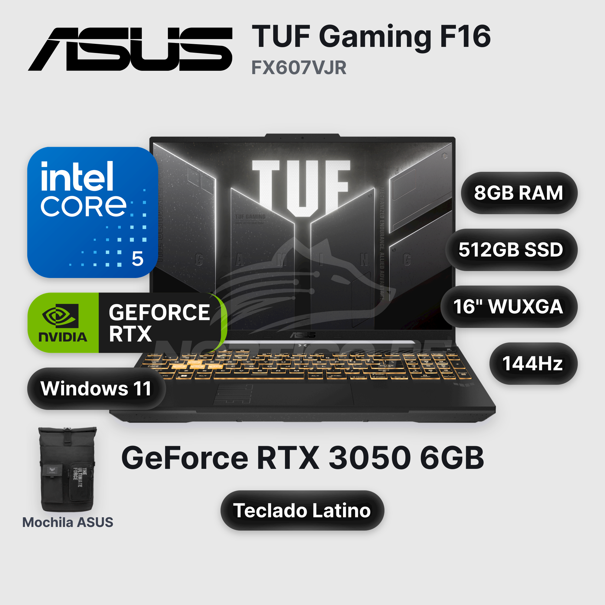 Laptop ASUS TUF Gaming F16 FX607VJR Core 5-205H 8GB 512GB SSD RTX 3050 16" (90NR0MZ6-M00J70)