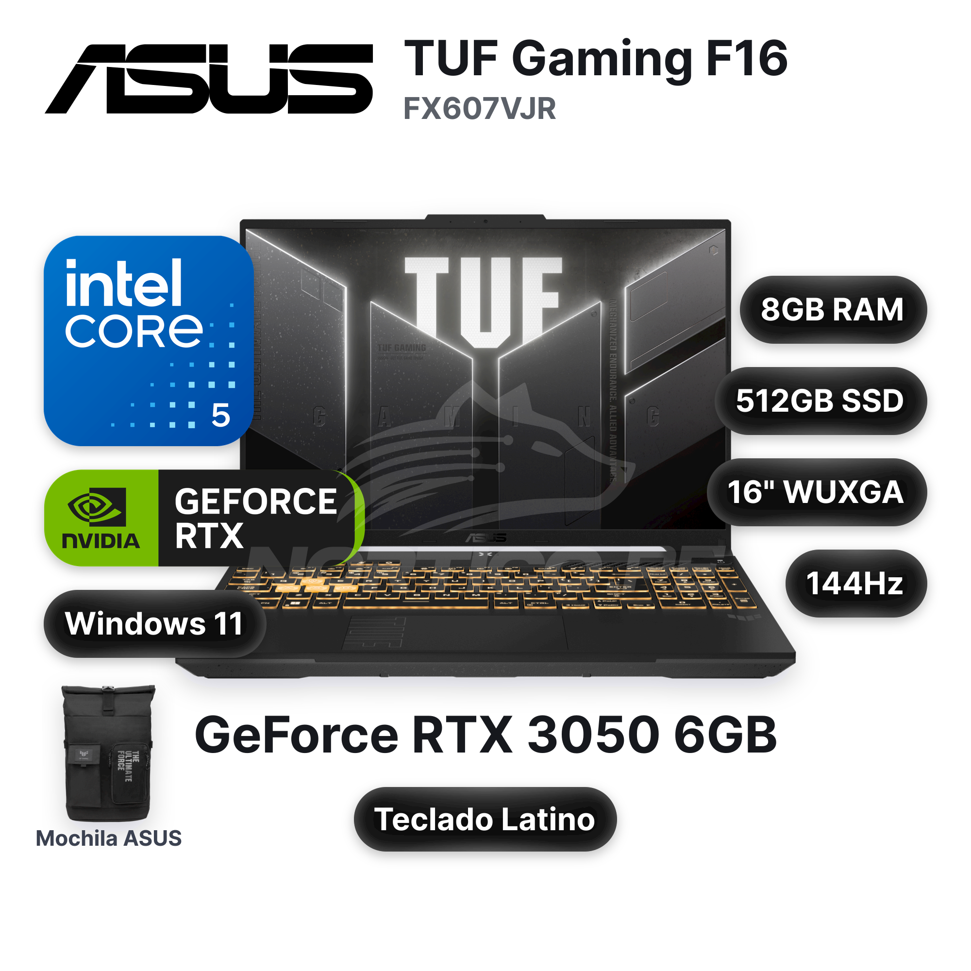 Laptop ASUS TUF Gaming F16 FX607VJR Core 5-205H 8GB 512GB SSD RTX 3050 16" (90NR0MZ6-M00J70)