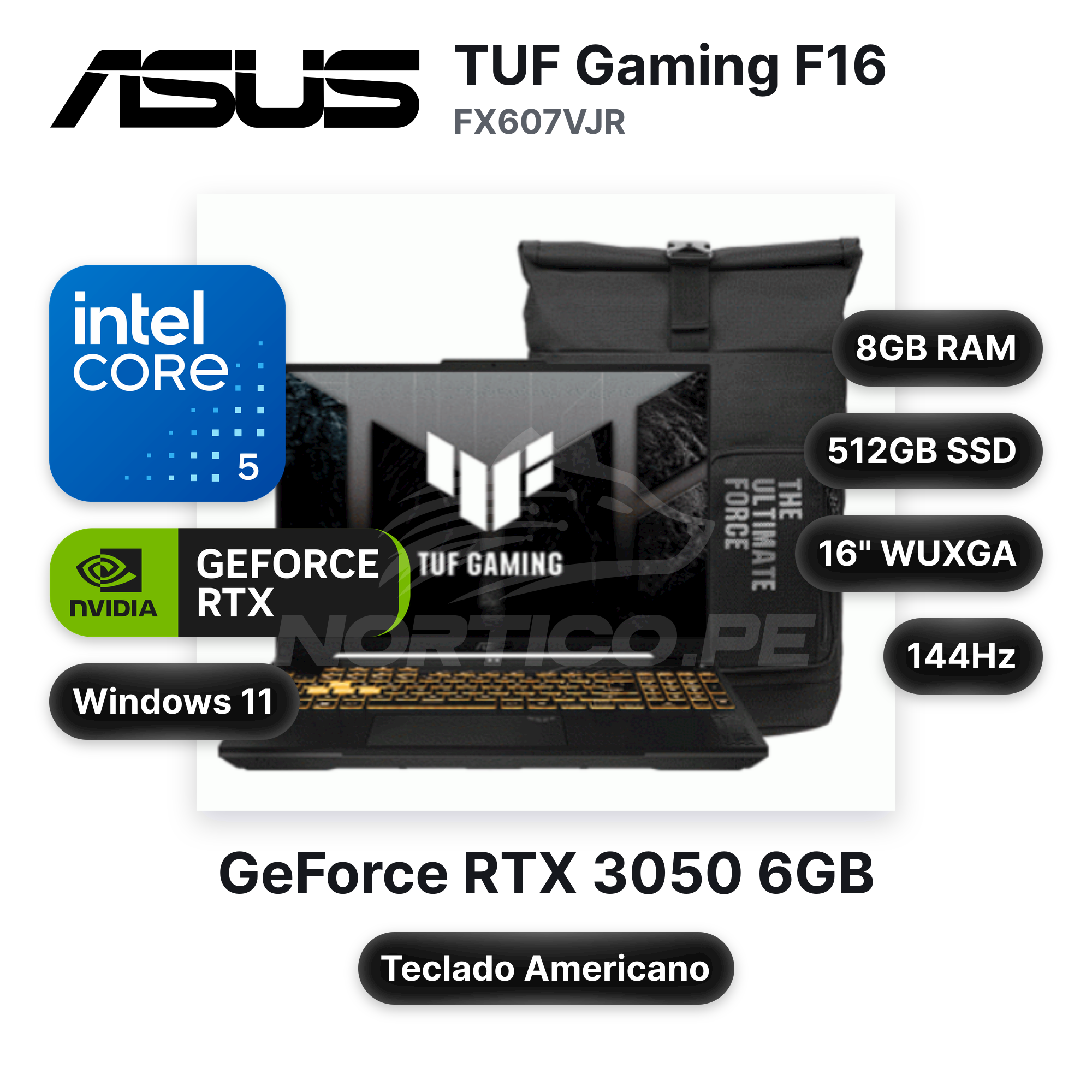 Laptop ASUS TUF Gaming F16 FX607VJR Core 5-205H 8GB 512GB SSD RTX 3050 16" (90NR0MZ6-M00PF0)