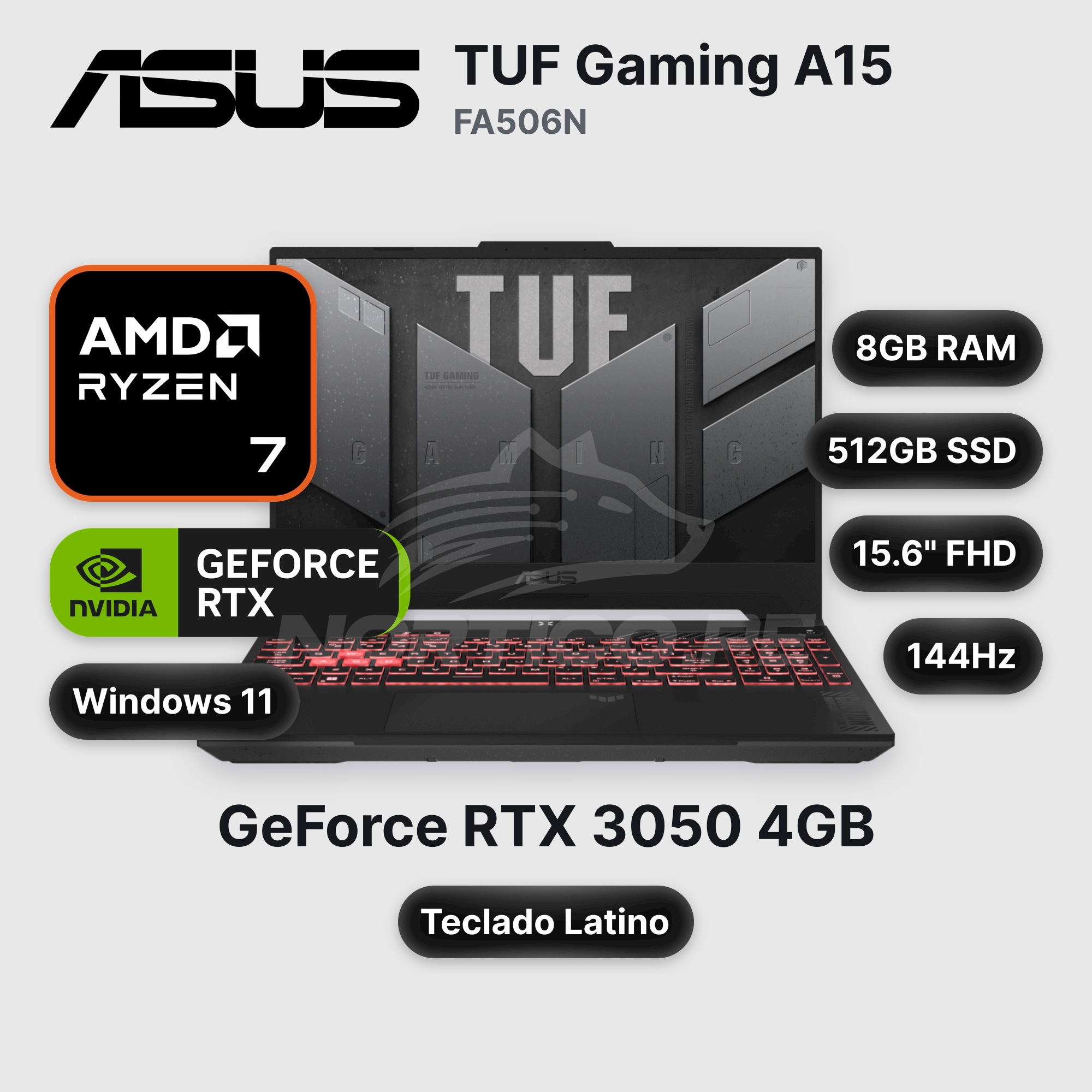 Laptop ASUS TUF Gaming A15 FA506N Ryzen 7-170 8GB 512GB SSD RTX 3050 15.6" (90NR0QE7-M000D0)