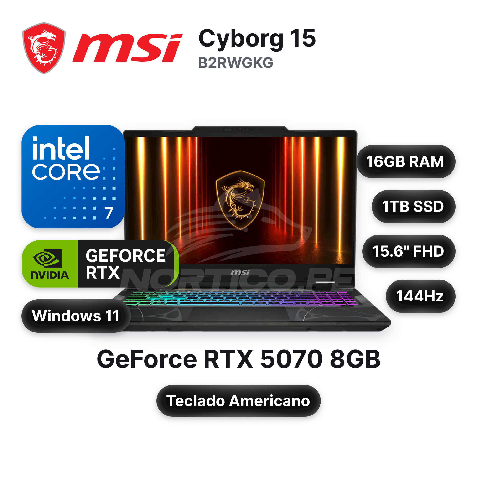 Laptop MSI Cyborg 15 B2RWGKG Core 7-240H 16GB 1TB SSD RTX 5070 15.6" (9S7-15Q342-409)