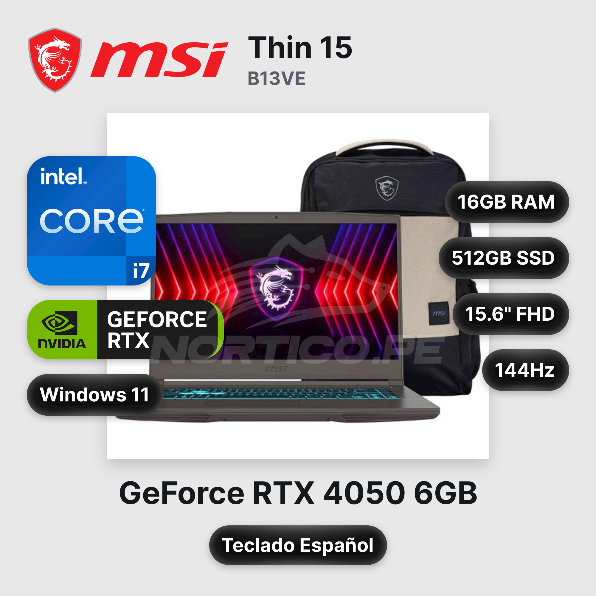 Laptop MSI Thin 15 B13VE Core I7-13620H 16GB 512GB SSD RTX 4050 15.6" (9S7-16R831-3015)