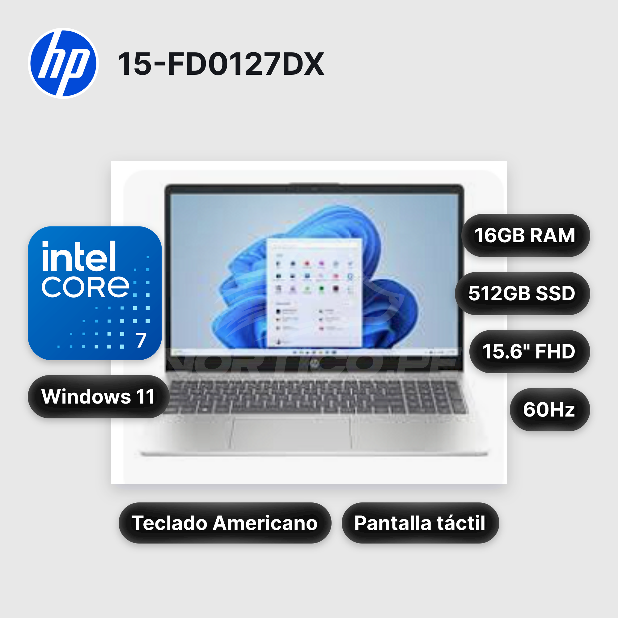 Laptop HP 15-FD0127DX Core 7-150U 16GB 512GB SSD 15.6" (B4HN8UA#ABA)