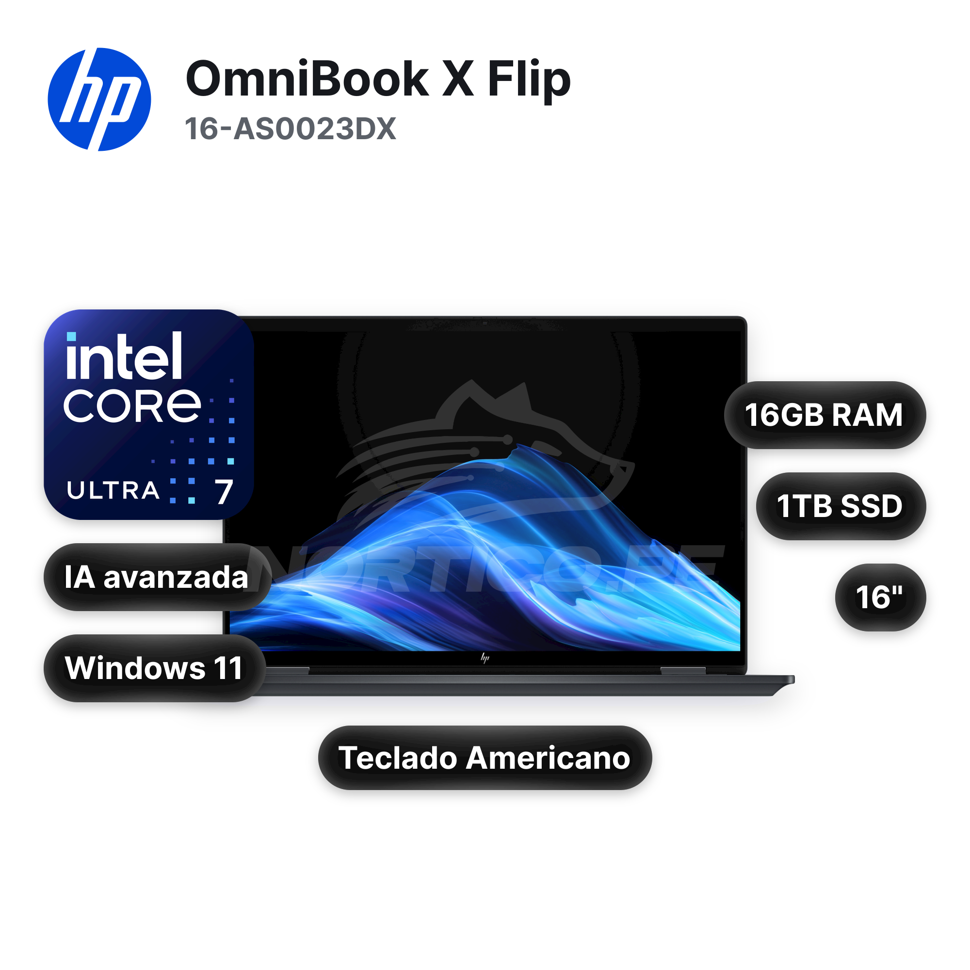 Laptop HP OmniBook X Flip 16-AS0023DX Core Ultra 7-256V 16GB 1TB SSD (B5UH1UA#ABA)