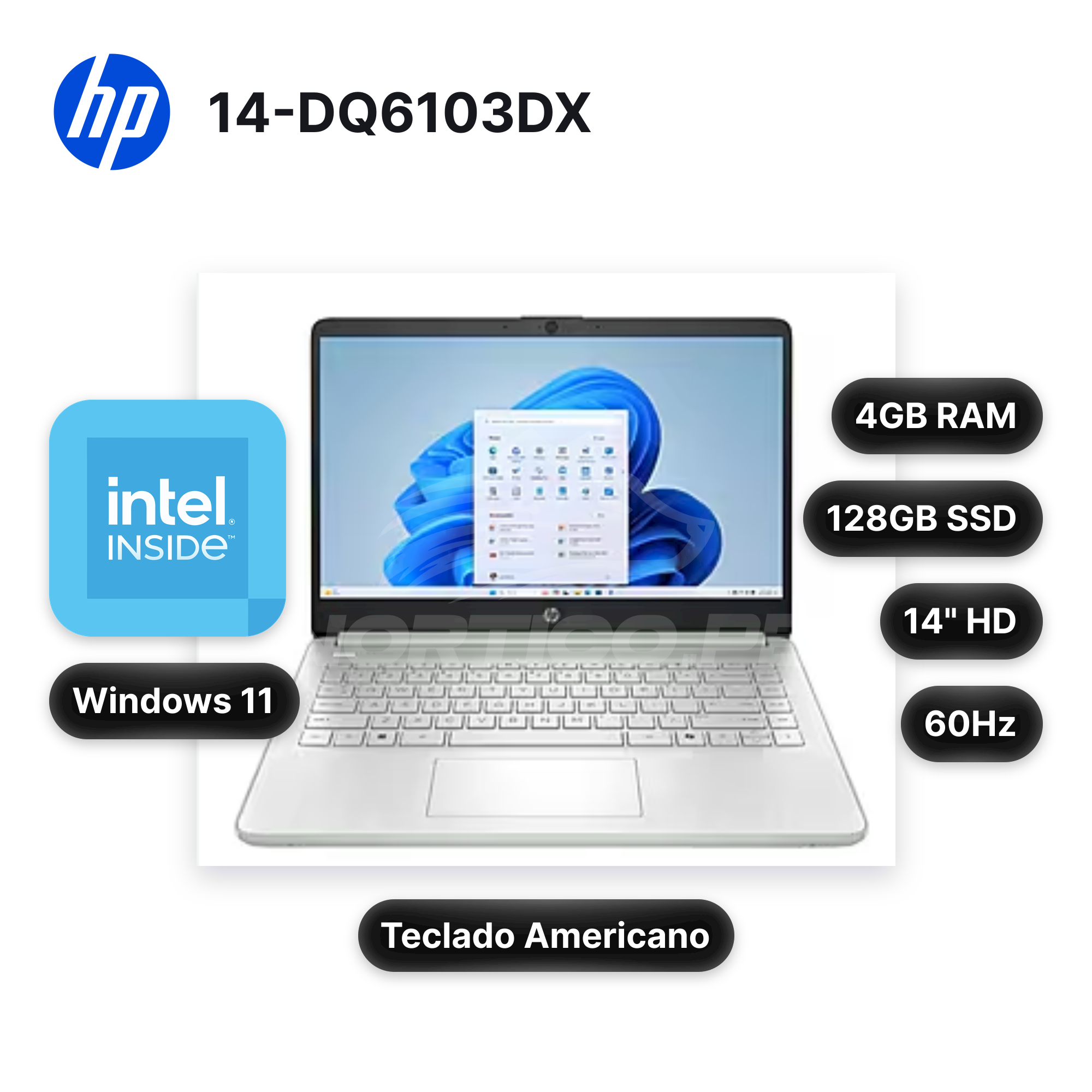 Laptop HP 14-DQ6103DX N150 4GB 128GB UFS 14" (D0SN7UA#ABA)