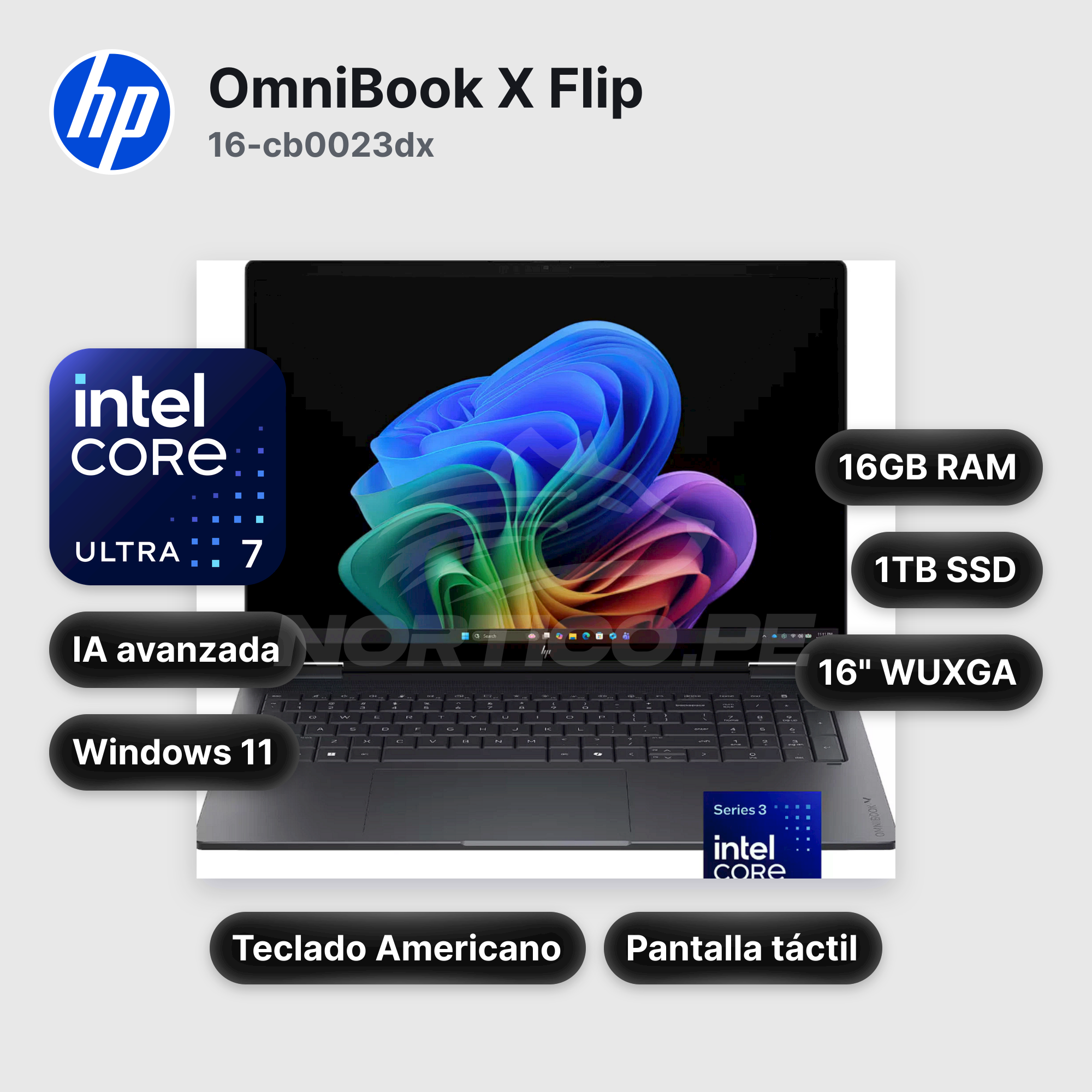Laptop HP OmniBook X Flip 16-cb0023dx Core Ultra 7-355 16GB 1TB SSD 16" (D31MKUA#ABA)