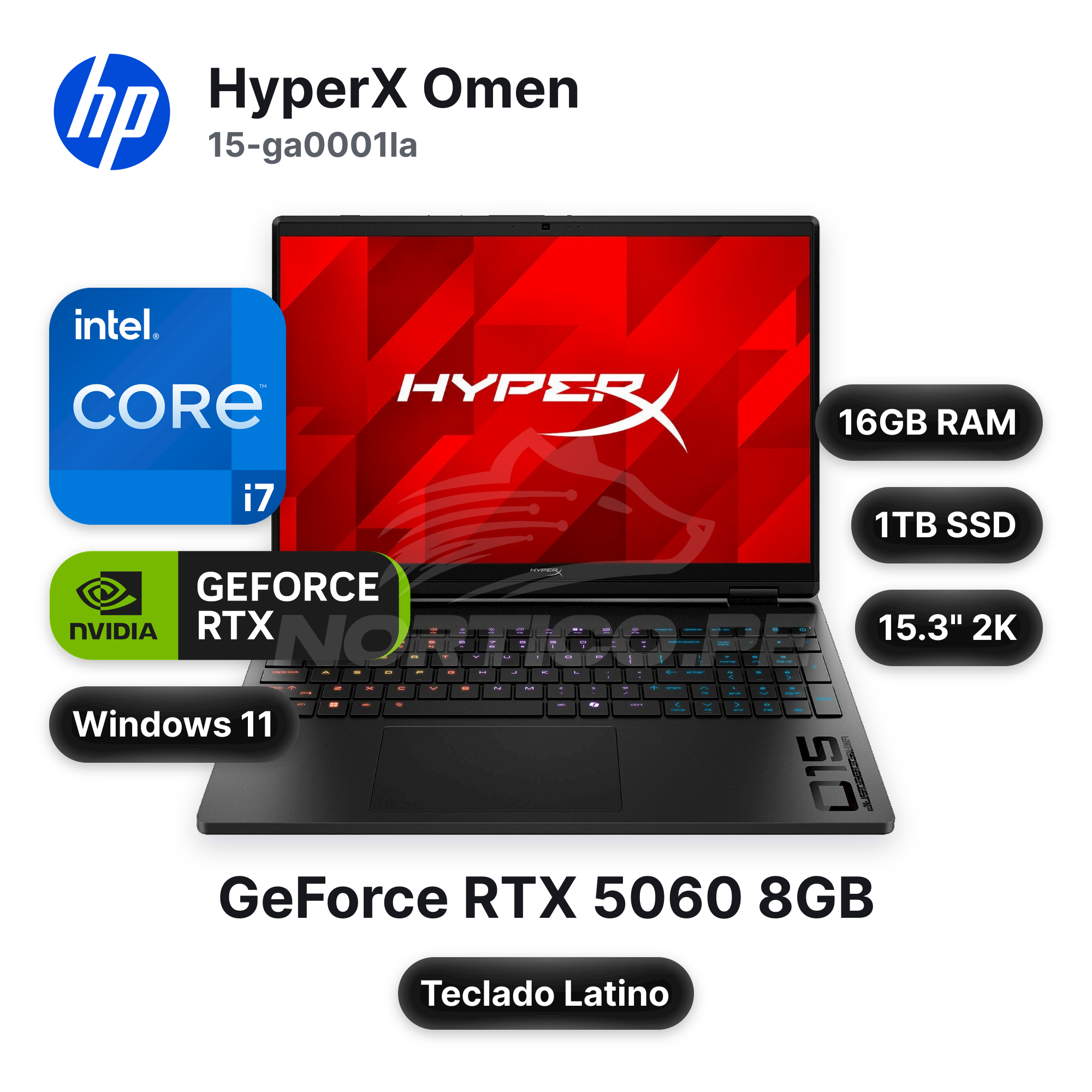 Laptop HP HyperX OMEN 15-ga0001la Core I7-14650HX 16GB 1TB SSD RTX 5060 15.3" (D62W3LA#ABM)