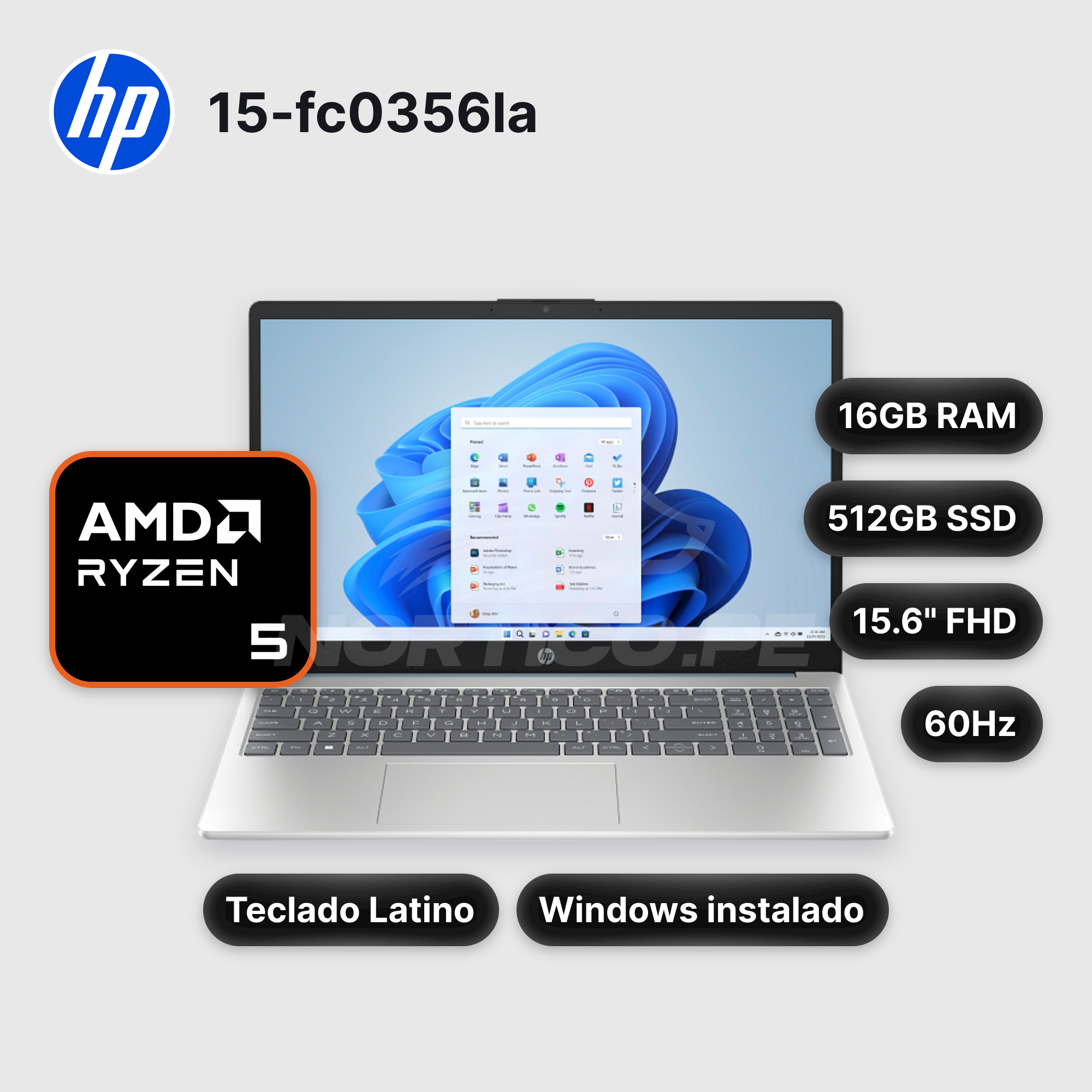 Laptop HP 15-fc0356la Ryzen 5-7530U 16GB 512GB SSD 15.6" (D6ZS8LA#ABM)