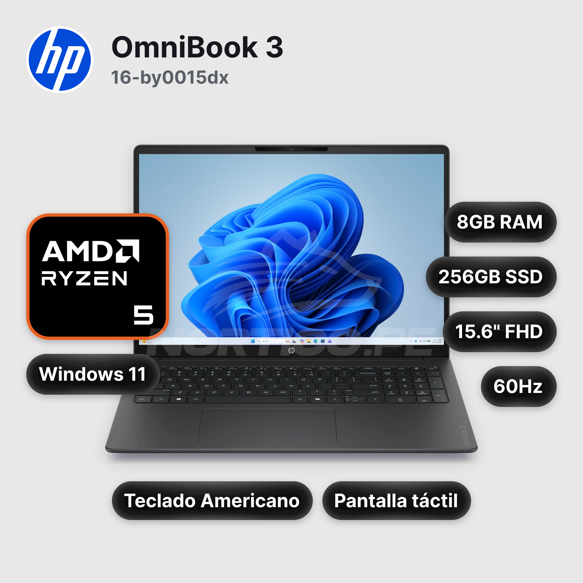 Laptop HP OmniBook 3 16-by0015dx 8GB 256GB SSD 15.6" (D7NF2UA#ABA)