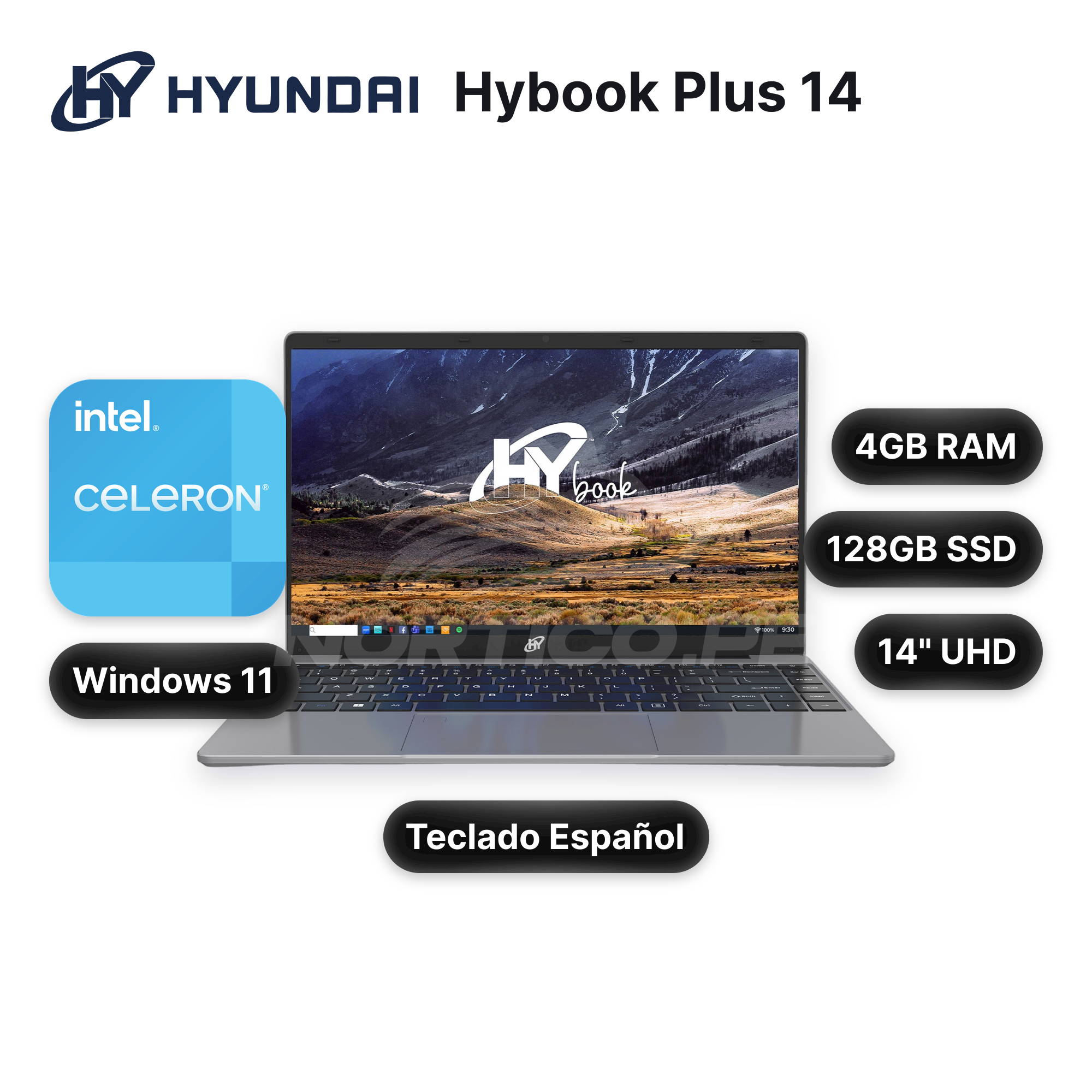 Laptop Hyundai Hybook Plus 14 Celeron N4020 4GB 128GB eMMC 14" (HT14CC1C46SG)
