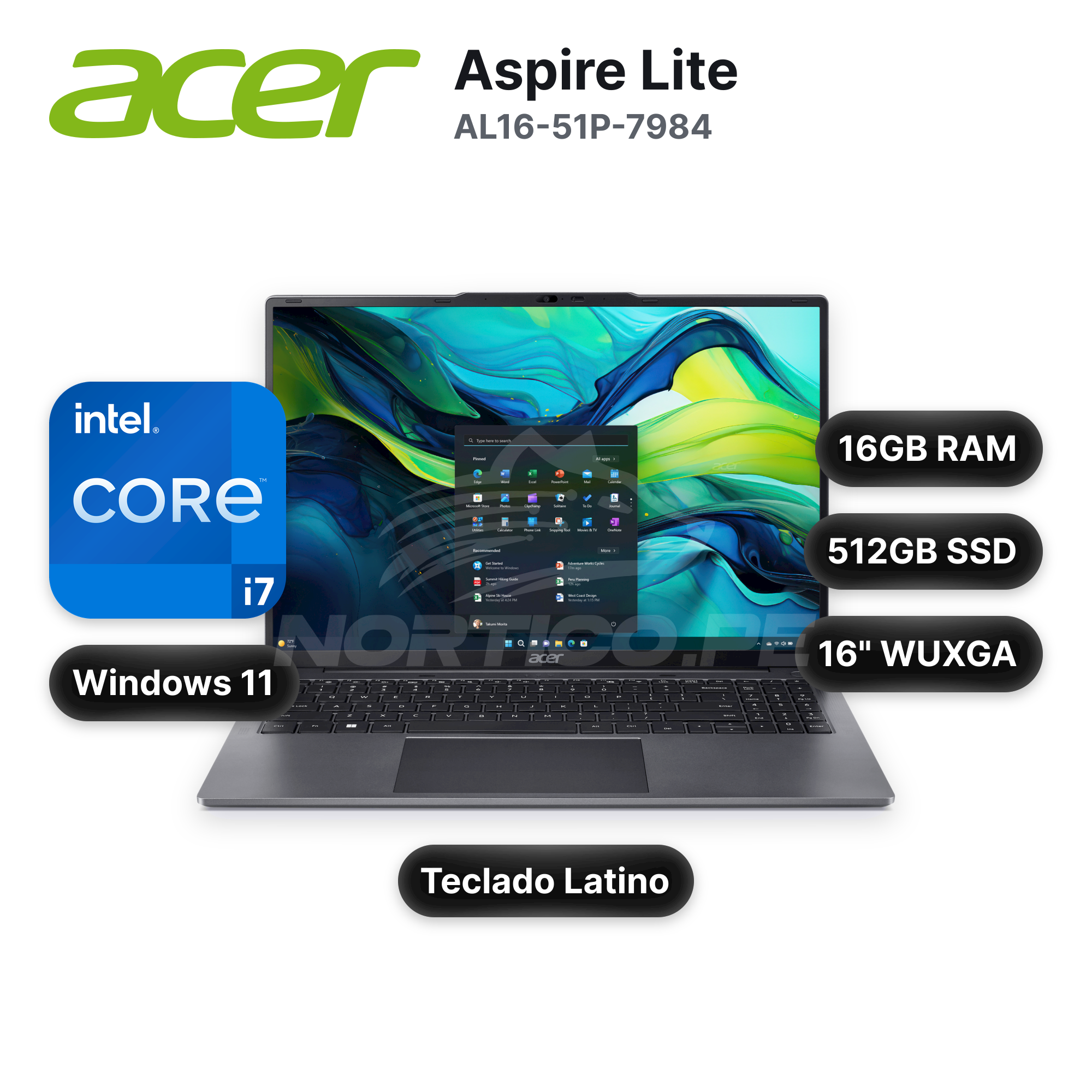 Laptop Acer Aspire Lite AL16-51P-7984 Core I7-1255U 16GB 512GB SSD 16" (NX.KX0AL.006)